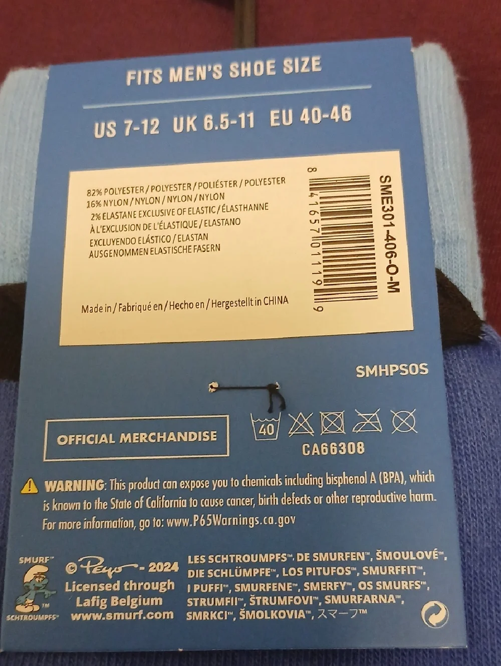 THE SMURFS MENS SOCKS NWT 2 PAIR TOTAL